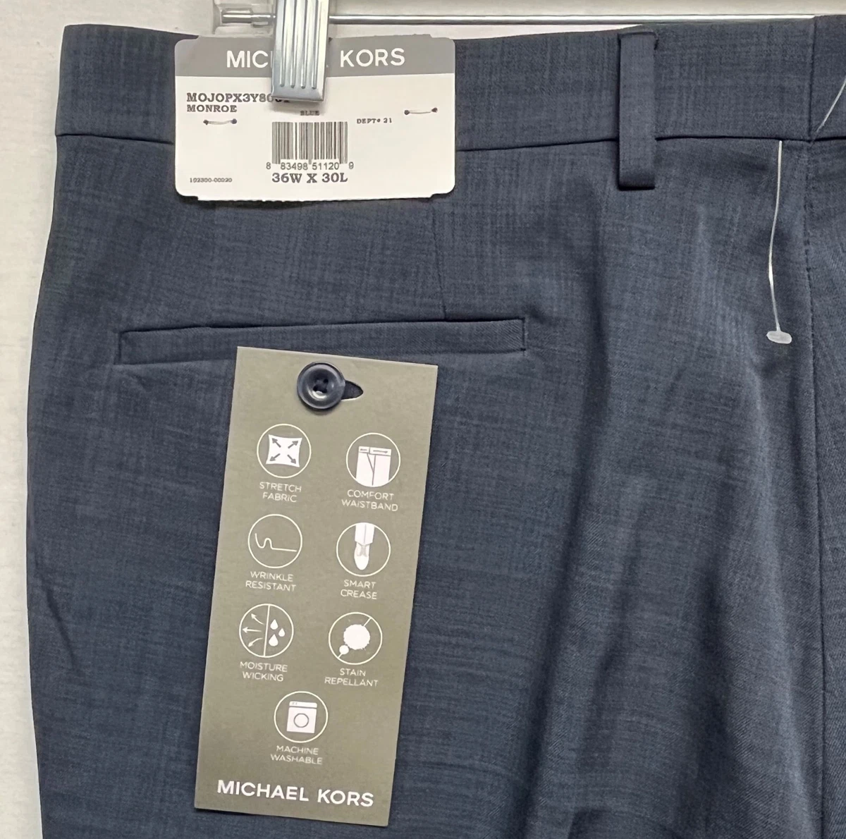 NWT Michael Kors Pants Men s Monroe Blue 36W x 30L Flat Front No Cuffs Blueish