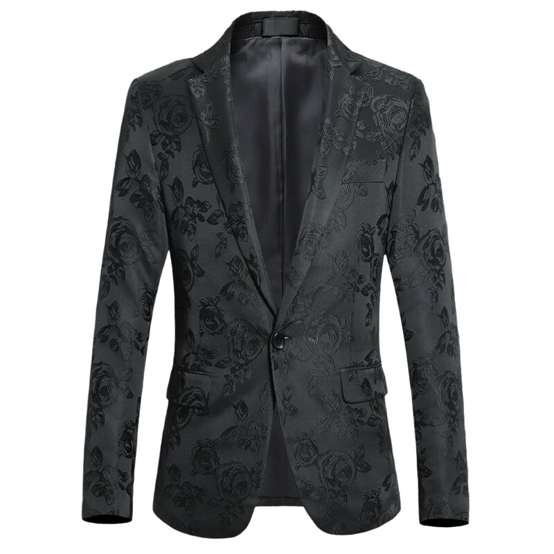 Men Floral Jacquard Suit Jacket Dress Formal Coat Dinner Stage Blazer Costume