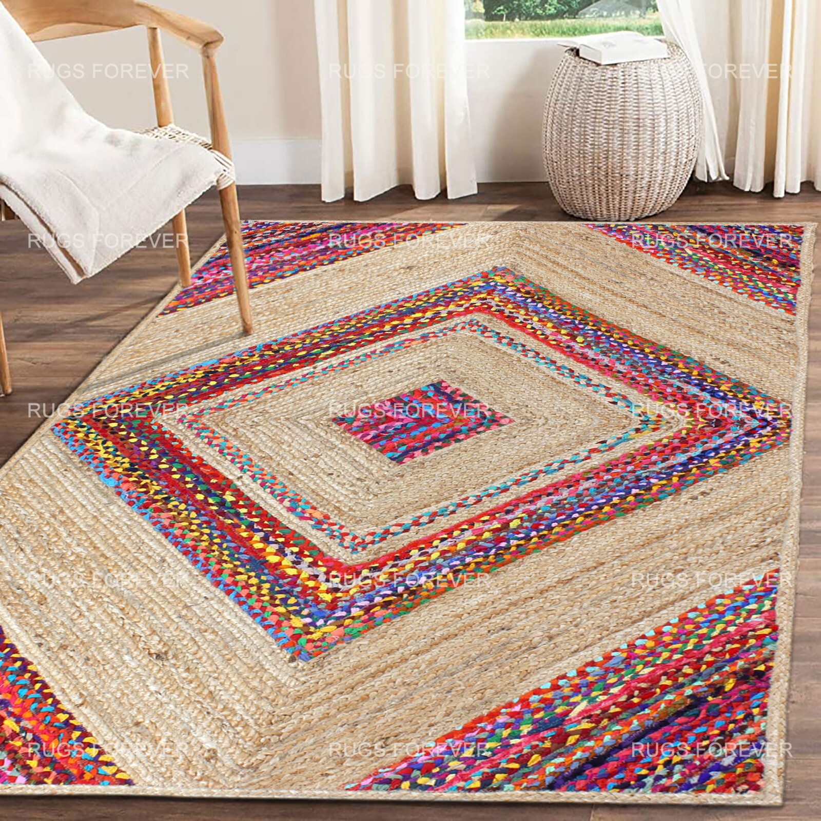 Living Room Beige Kilims Hand Braided Cotton Jute Area Rugs Outdoor