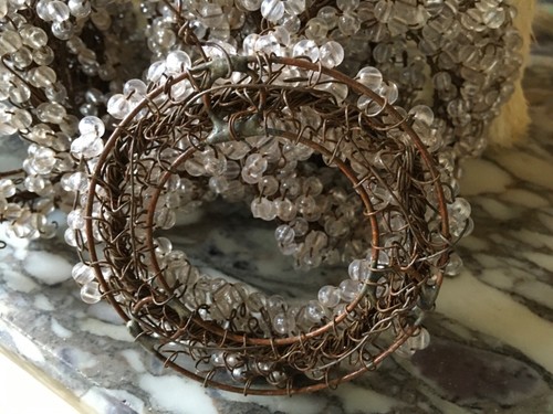 RUSTIC WIRE WOVEN OPAQUE BEAD 3” CHRISTMAS WREATH ORNAMENTS-LOOP HANGER-5”(#B) - Picture 5 of 5