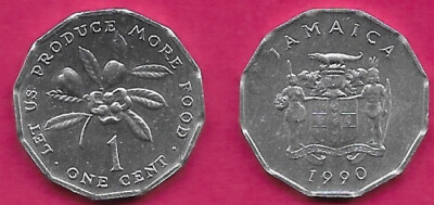 JAMAICA 1 CENT 1990 UNC 12 SIDED COIN,ELIZABETH II,F.A.O NATIONAL