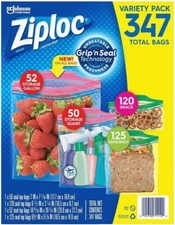 Ziploc 347-Count Variety Pack – Gallon, Quart, Sandwich & Freezer Bags Combo