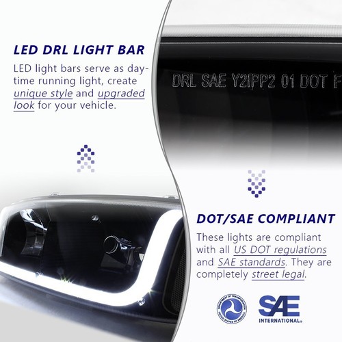 DRL LED Black Clear Headlights+Bumper Lamps For 01-07 GMC Sierra/Yukon Denali - Bild 2 von 7