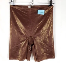 ASSETS by SPANX Mid-Thigh Bodysuit Womens Medium Sheer Smoothers Brown Shimmer