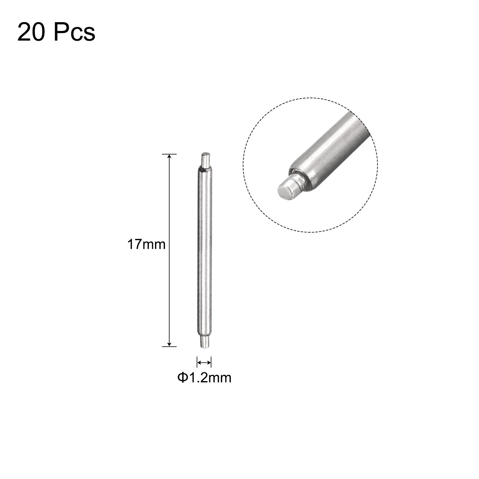 20pcs Watch Band Pin 15mm Stainless Steel Spring Bar Pins 1.2mm Dia.
