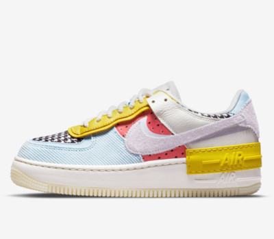 Women's Nike Air Force 1 Shadow - 5 - DM8076-100 AF1 Patchwork Sail Blue Yellow