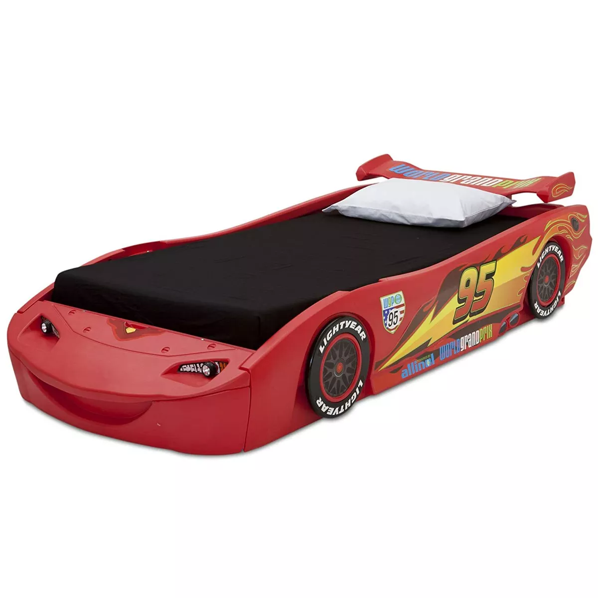 antecedentes resistirse caja de cartón Cars Lightning Mcqueen Childrens Bed Kids Furniture Twin Size Race Car Low  Safe | eBay