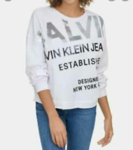 Calvin Klein Y2K Sequin Spell Out Raw Hem Long Sleeve Crop Top Size XS