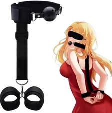 SM Bondage Collar Neck to Wrist Restraints Kit Adjustable BDSM Set for Couples