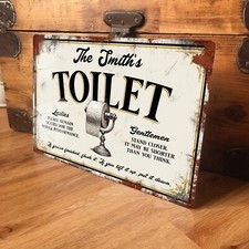 Personalised Toilet WC Sign Plaque Vintage Retro Victorian Bathroom - 200x305mm