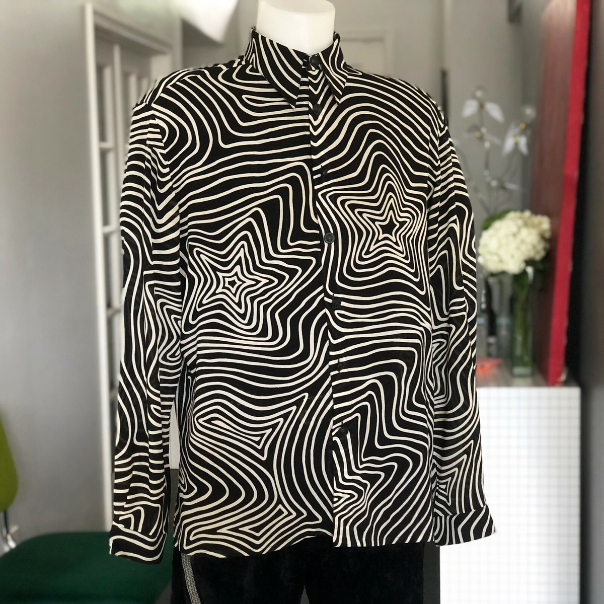 GIANNI VERSACE silk chiffon shirt Stars pattern size 50 from