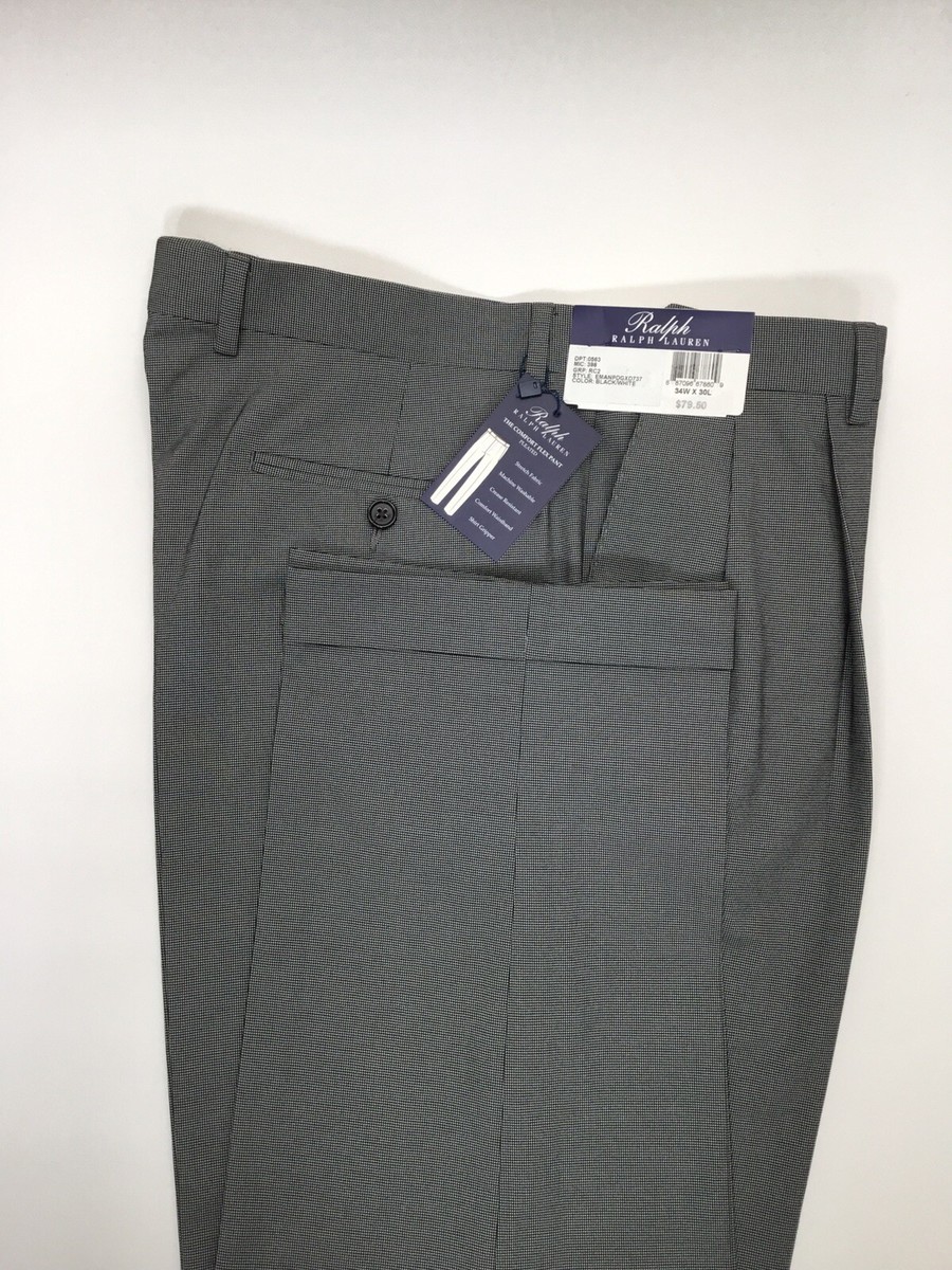 Ralph Lauren Men's Relaxed Fit, Pleated Front, Plaid, Black/White Pants  34X30 | eBay