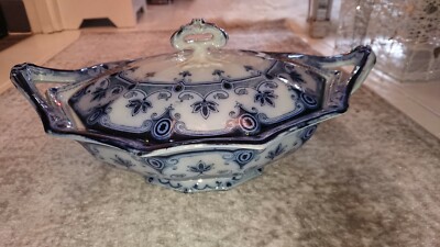 Seltene Ford & Sons blaue Burslem Terrine mit Dudley-Muster aus dem 19. Jahrhundert