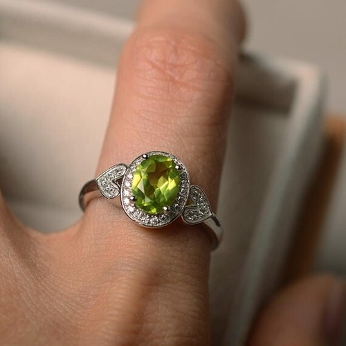 Magasin Bague de mariée péridot naturel coupe ovale 1,65 ct or blanc massif 14 carats taille 7