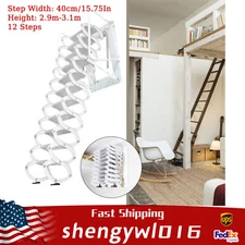 882 LBS White Wall Mounted Folding Loft Ladder Stairs Attic Ladder Loft Stairs