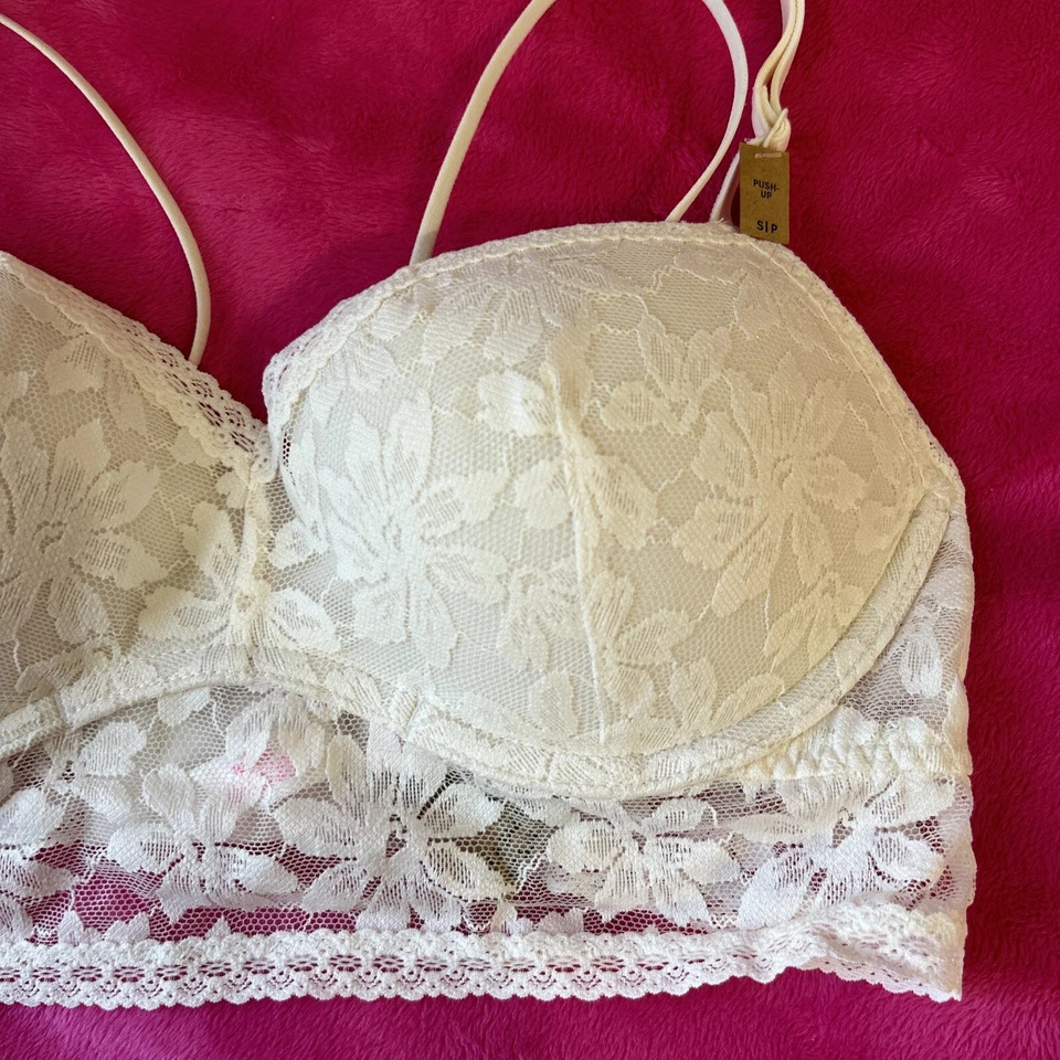 Pink By Victorias Secret Lace Bralette Push-Up Top Size S Off-White Color NEW - Image 3 of 4