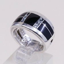 Sz 6.25, Zuni Sterling Silver Handmade Ring, 925 Band W/ Obsidian N Turquoise