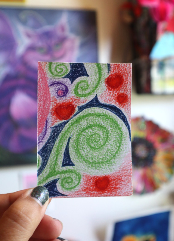 ACEO original art card graphic illustration 2.5 x 3.5 colored pencil "Whimsy #1"