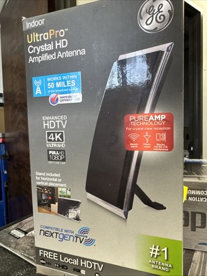 GE Indoor Pro Crystal HD Amplified Antenna 4k Ultra Full HD 1080P Free Local TV