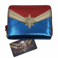Loungefly Capitana Marvel Disfraz Cremallera Alrededor Cartera Monedero Metálico Nuevo con Etiqueta