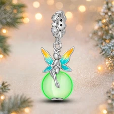 'Glow in the Dark' Fairy Tinkerbell Charm Bracelet Bead - 925 Sterling Silver