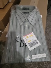 Christian Dior Made In The USA Button Up Dress Shirt 15.5 34-35 Green Stripe