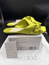 JIMMY CHOO Narisa Lime Green Satin Flat Slip On Sandals Uk 4 Eu 37 Was £395