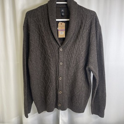 Dockers Men s Shawl Collar Cable Knit Cardigan Sweater Brown Button Front NWT