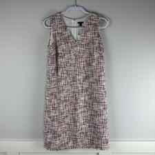 NEW Ann Taylor Pink Multicolor Fringe Tweed Sleeveless Shift Careerwear Dress 10