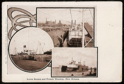 French Warship Levee Scene New Orleans  La  Postcard