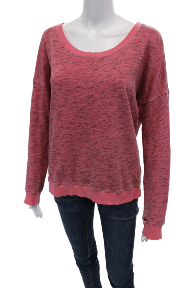 Espléndida sudadera para mujer manga larga cuello redondo rosa negro algodón talla pequeña Foto 2 de 4