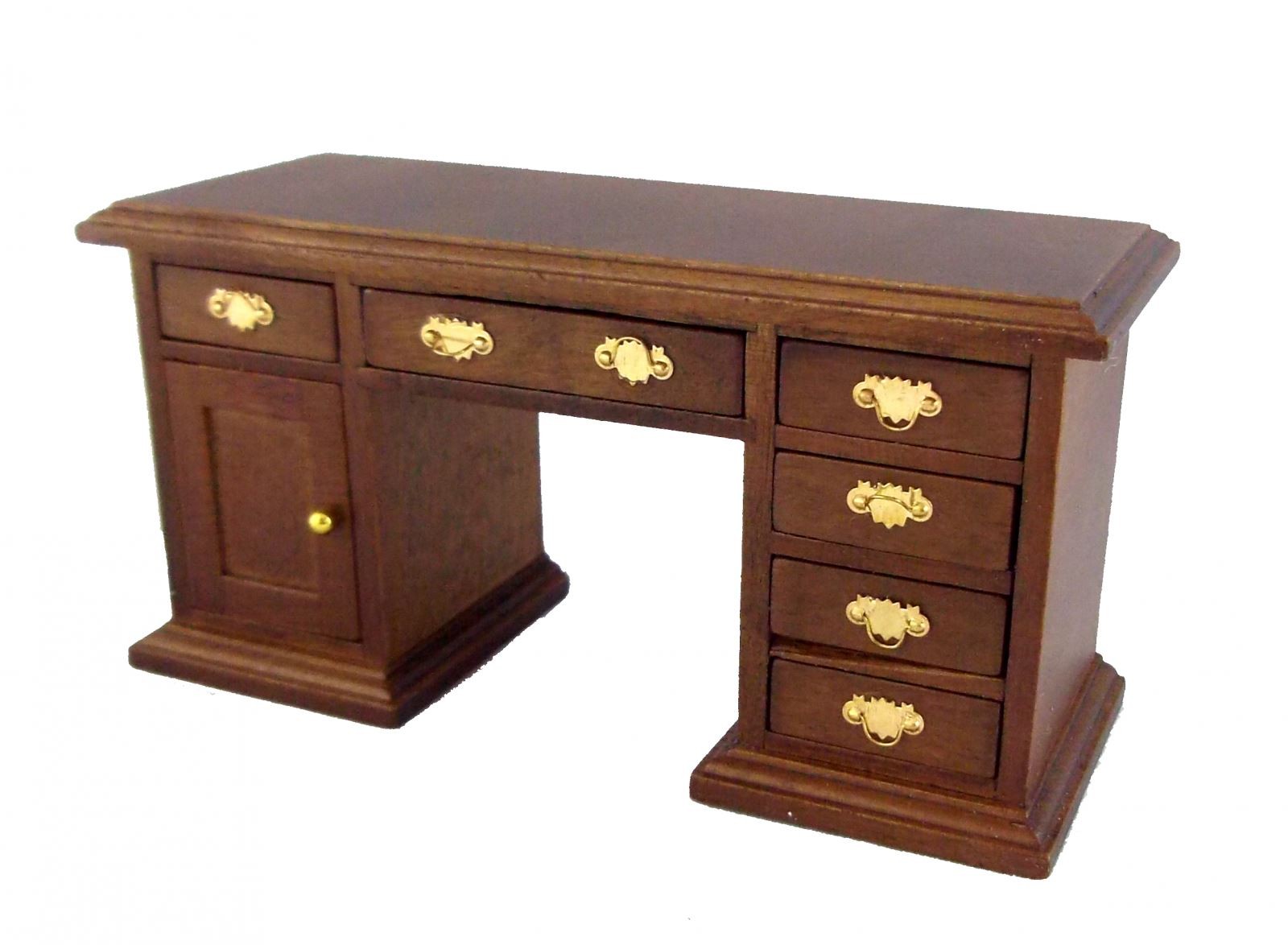 Dolls House Walnut Double Pedestal Kneehole Desk Library Office Study Furniture