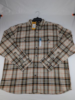 Men's XL Carhartt Rugged Flex Relaxed Fit Plaid Shirt Beige TW5949-M New NWT