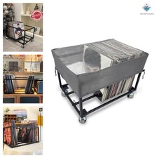 Vinyl Record Storage Holder Rolling Dust Cover Fits 100 Albums Metal Black