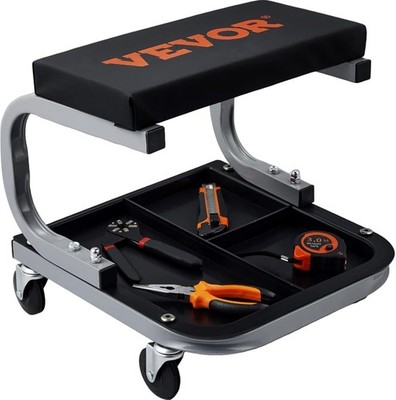 Padded Workshop Stool with Compact Tool Tray   Easy Mobility & Comfort