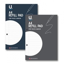 U. Stationery A4 Lined Refill Pad - Punched Writing Pad for School and Office