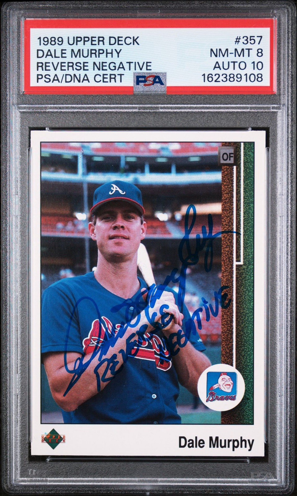Dale Murphy  Auto 1989 Upper Deck Reverse Negative Card 357 PSA 8 10 Inscription