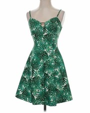 Guess Mini Dress 0 Green Leaf Print Stretch Garden Party Summer Wedding Tropical