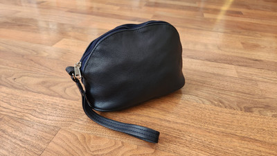 Navy Blue Leather Bag Wristlet Travel Cosmetic Handbag, Luca