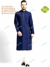 Indian Ethnic Cotton Kurta Mens Shirt Costume Plain Size S-7XL