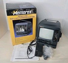 Memorex 5.5" Black White Portable Television TV MT0500 AM/FM Radio Vtg TESTED