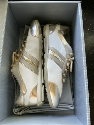 Damen PRADA Sneaker Gr 39 In Weiß/Gold Guter Zustand mit Karton