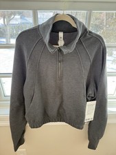 Lululemon Scuba Cropped 1/2 Zip Funnel Neck Waffle Pullover Heather Grey Size L