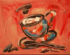 COFFEE TIME    Modern Abstract   Original Oil Painting  IMPRESSIONIST eqfwq