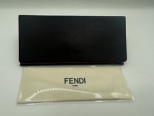 FENDI Sunglasses Case Leather Hard Shell Magnetic Closure Brown W/ Cleaning Clot