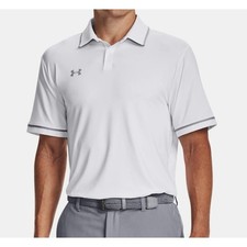 NWT Under Armour Men's UA Team Tipped Polo in White/Mod Grey size Large