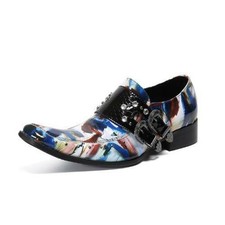 Men's Fashion Pointy Toe Rivet Buckle Strap Leather Shoes Business Dress E121