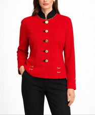 St John Collection Red Santana Knit Jacket Gold Buttons Size 8 Vintage