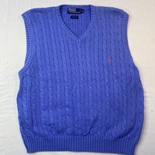 Polo Ralph Lauren Mens Cable Knit Sweater Vest XL Light Blue Pullover Logo