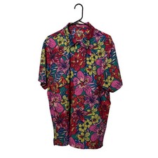 Chubbies Polo Shirt Mens Large Pink Blue Floral Tropical Performance Beach Golf
